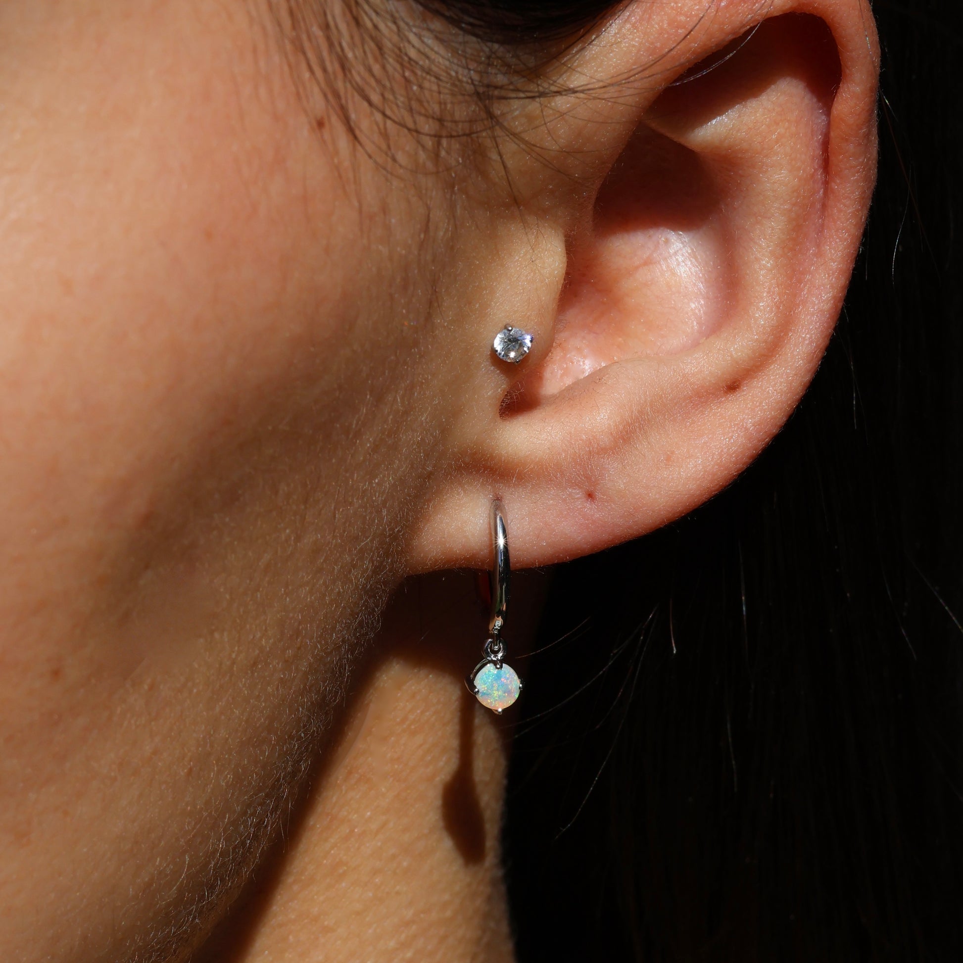 Opal Huggie Earrings - Sterling Silver