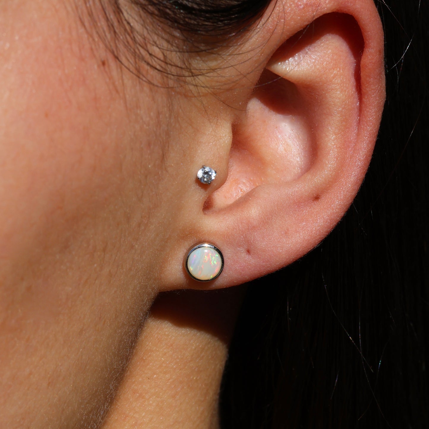 6mm Round Crystal Opal Studs - Sterling Silver
