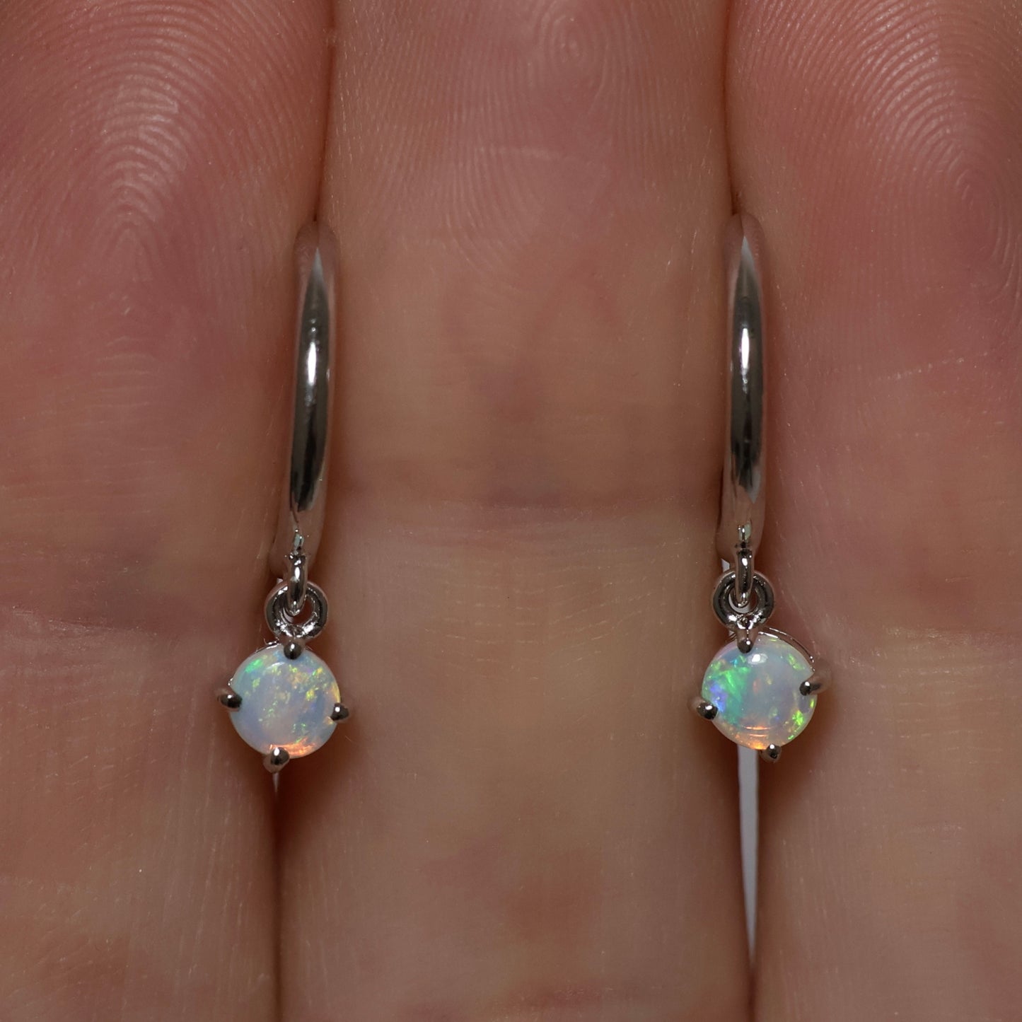 Opal Huggie Earrings - Sterling Silver
