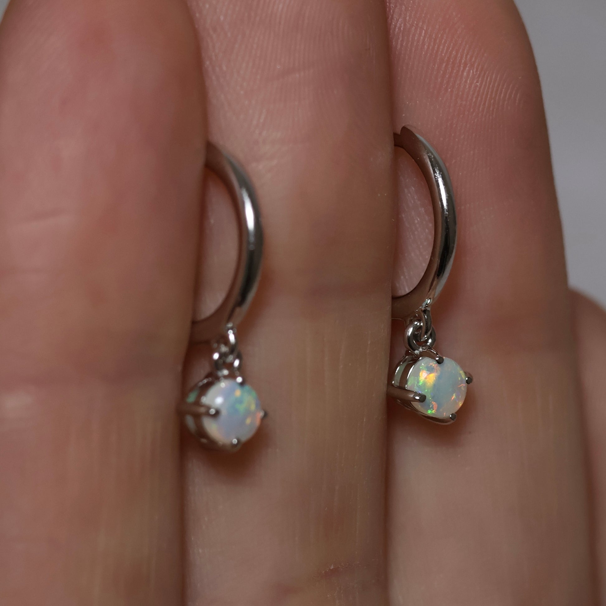 Opal Huggie Earrings - Sterling Silver