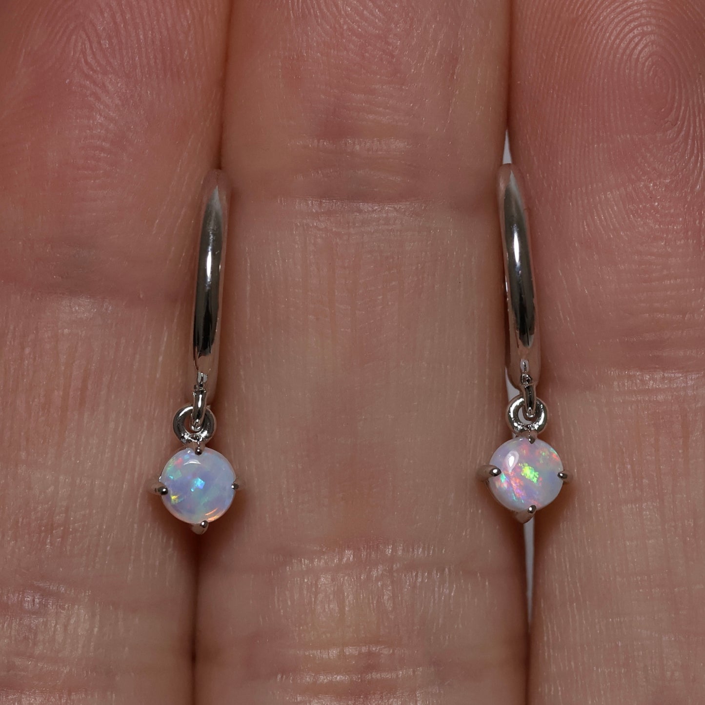 Opal Huggie Earrings - Sterling Silver