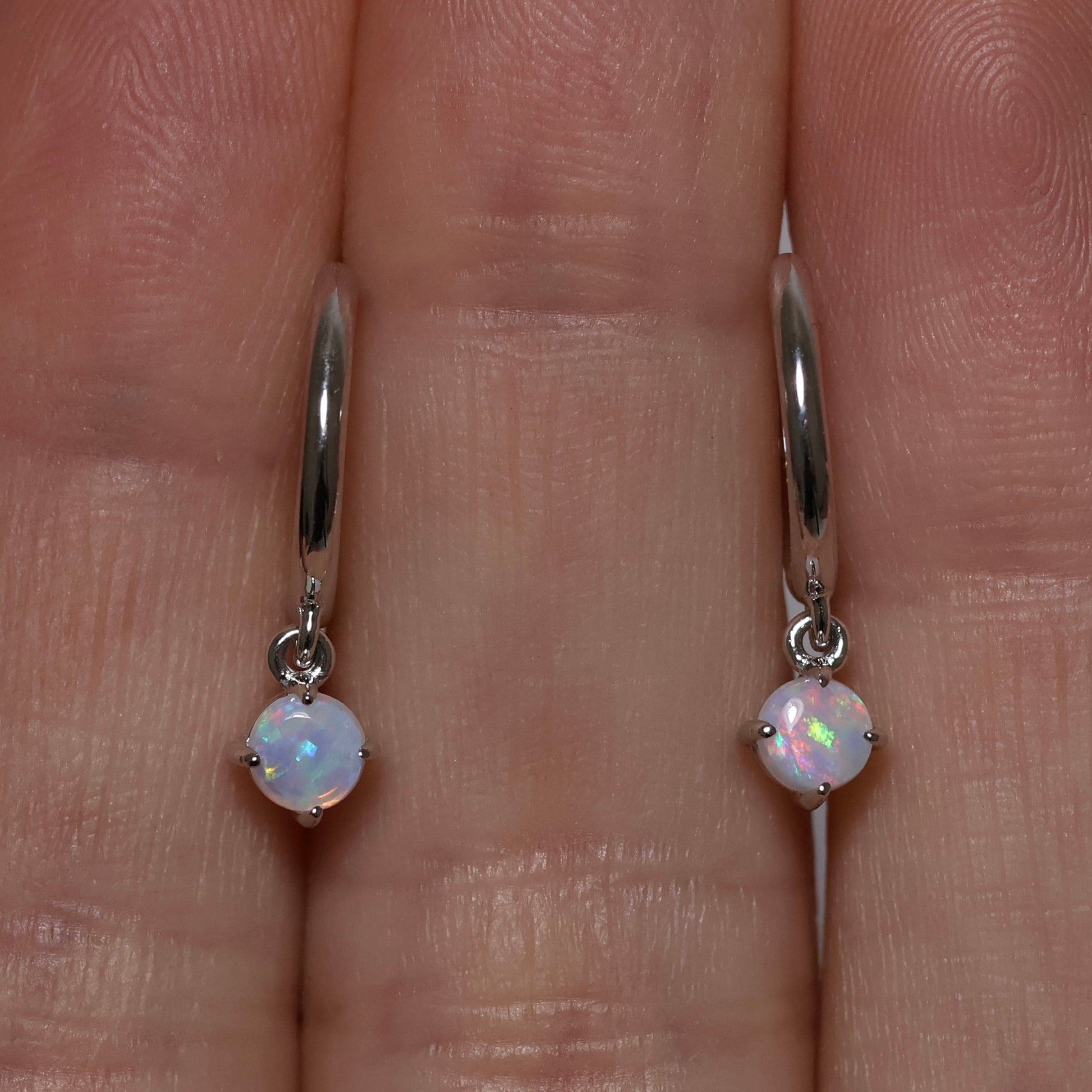 Opal Huggie Earrings - Sterling Silver