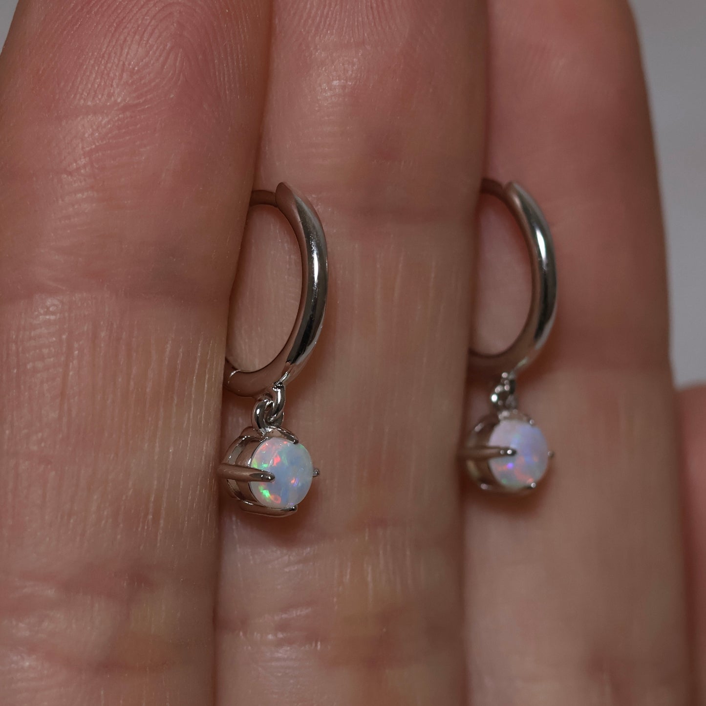 Opal Huggie Earrings - Sterling Silver