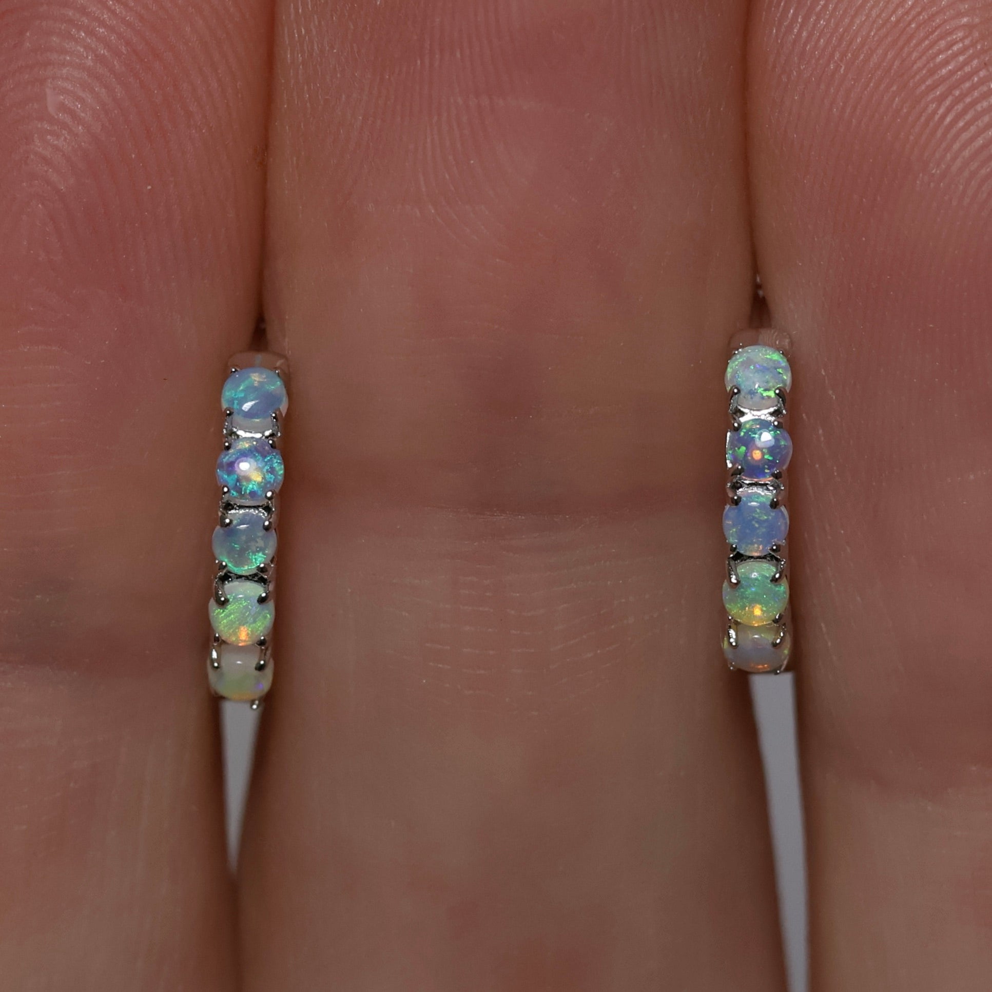 Multi Stone Huggie Earrings - Sterling Silver