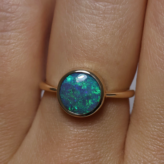 Black Opal Ring - 9K Yellow Gold