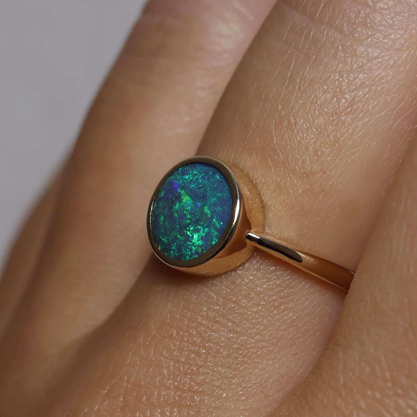 Black Opal Ring - 9K Yellow Gold