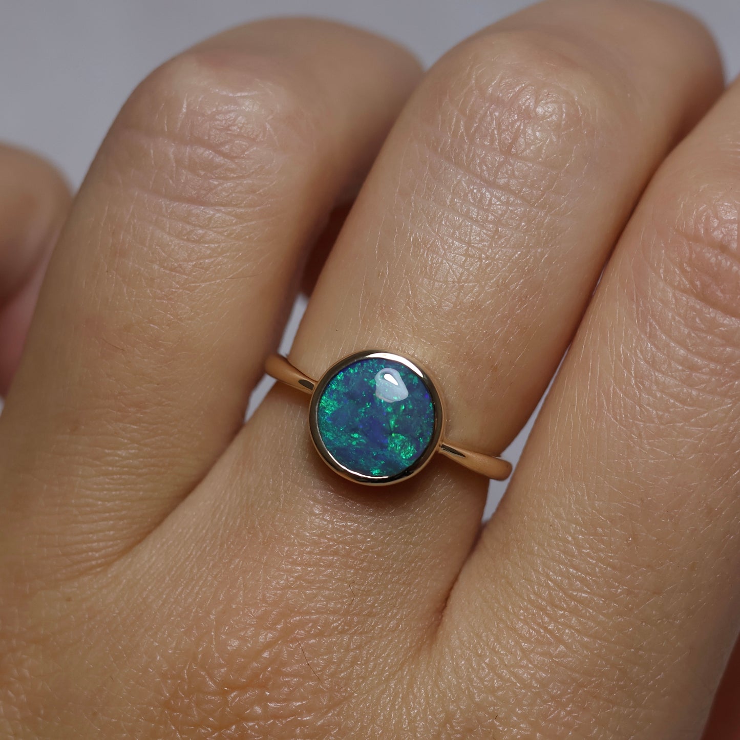 Black Opal Ring - 9K Yellow Gold