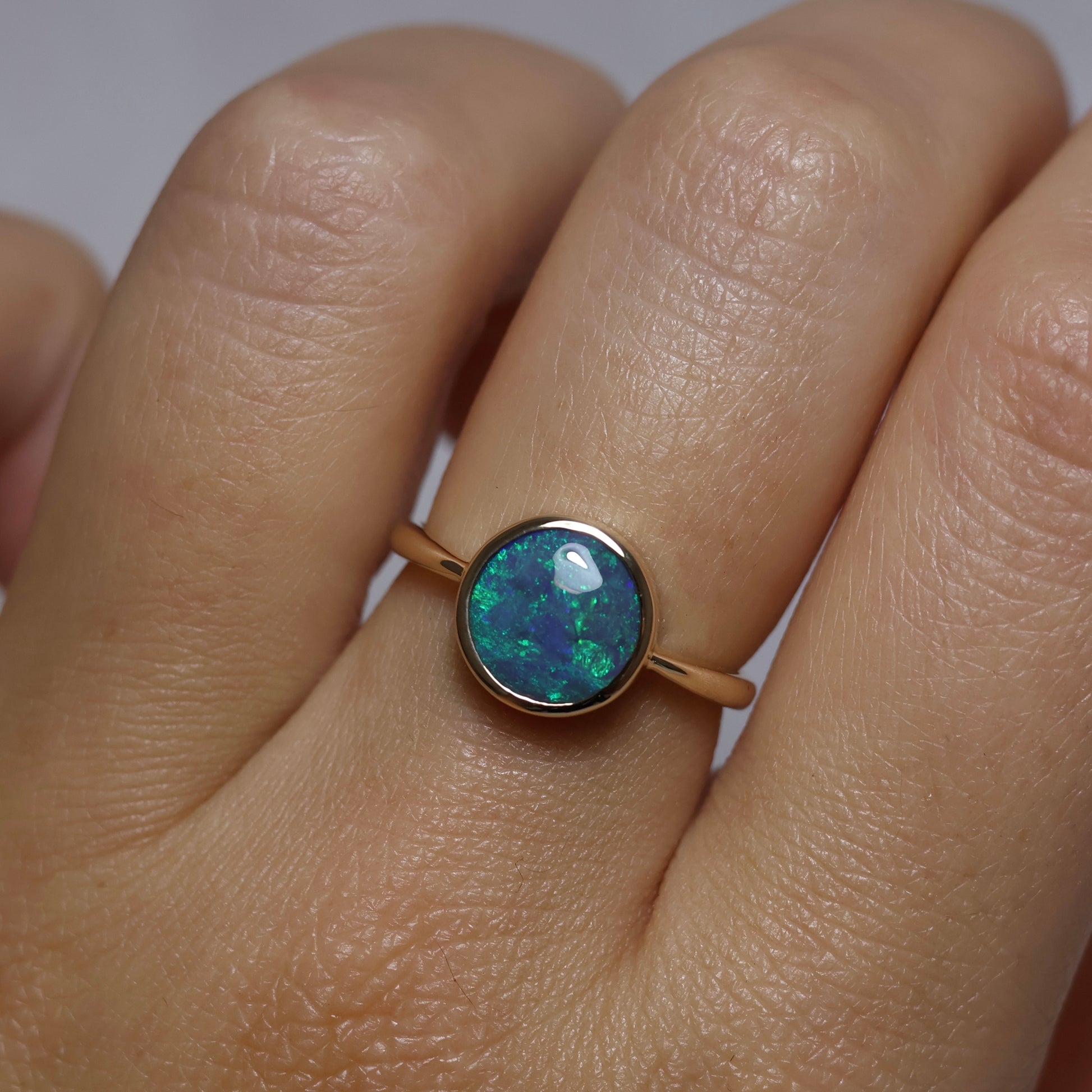 Black Opal Ring - 9K Yellow Gold