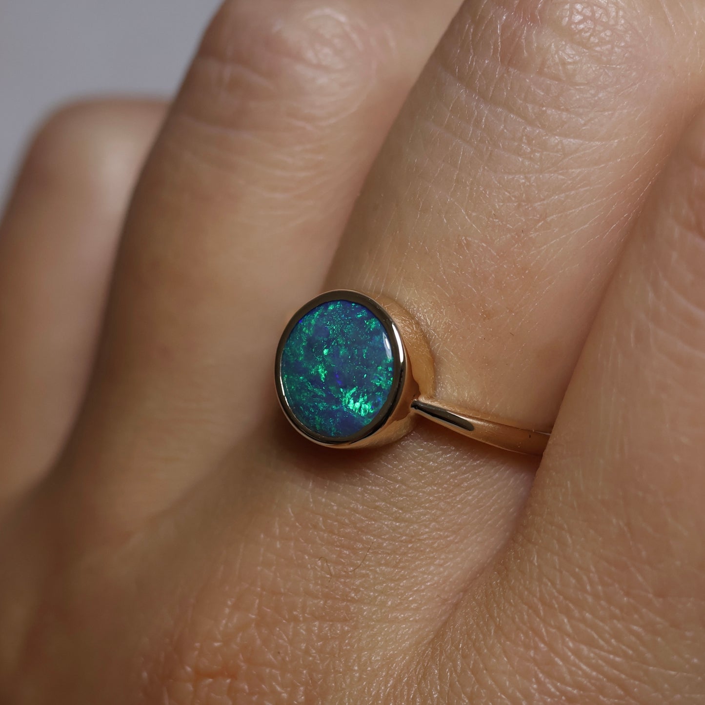 Black Opal Ring - 9K Yellow Gold