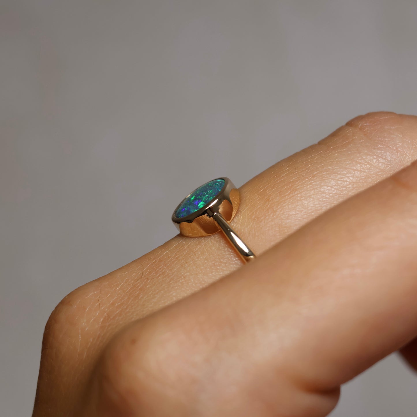 Black Opal Ring - 9K Yellow Gold
