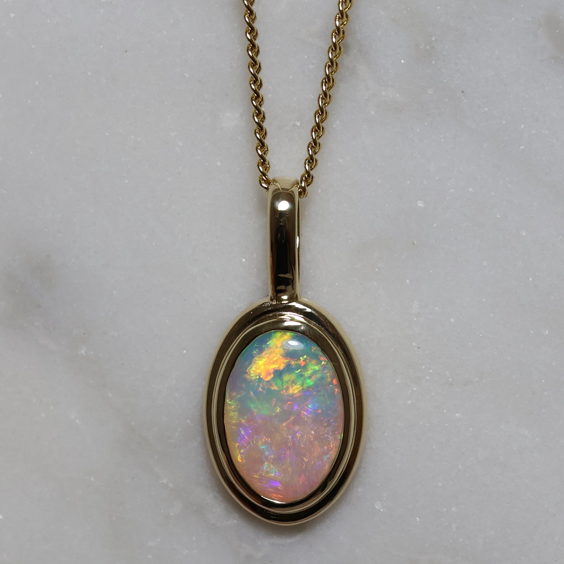 Crystal Opal Pendant - 14K Yellow Gold