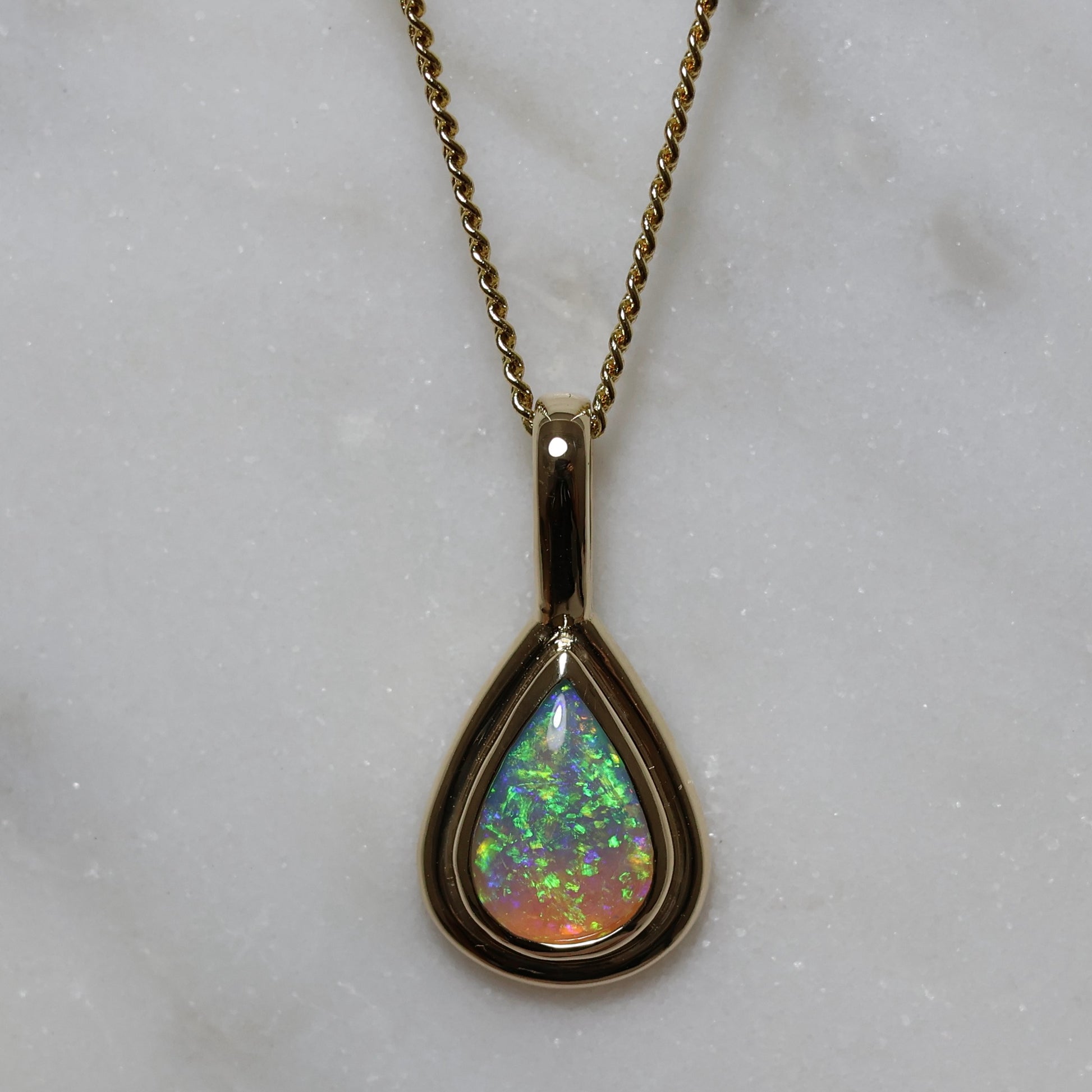 Crystal Opal Pendant - 9k Yellow Gold