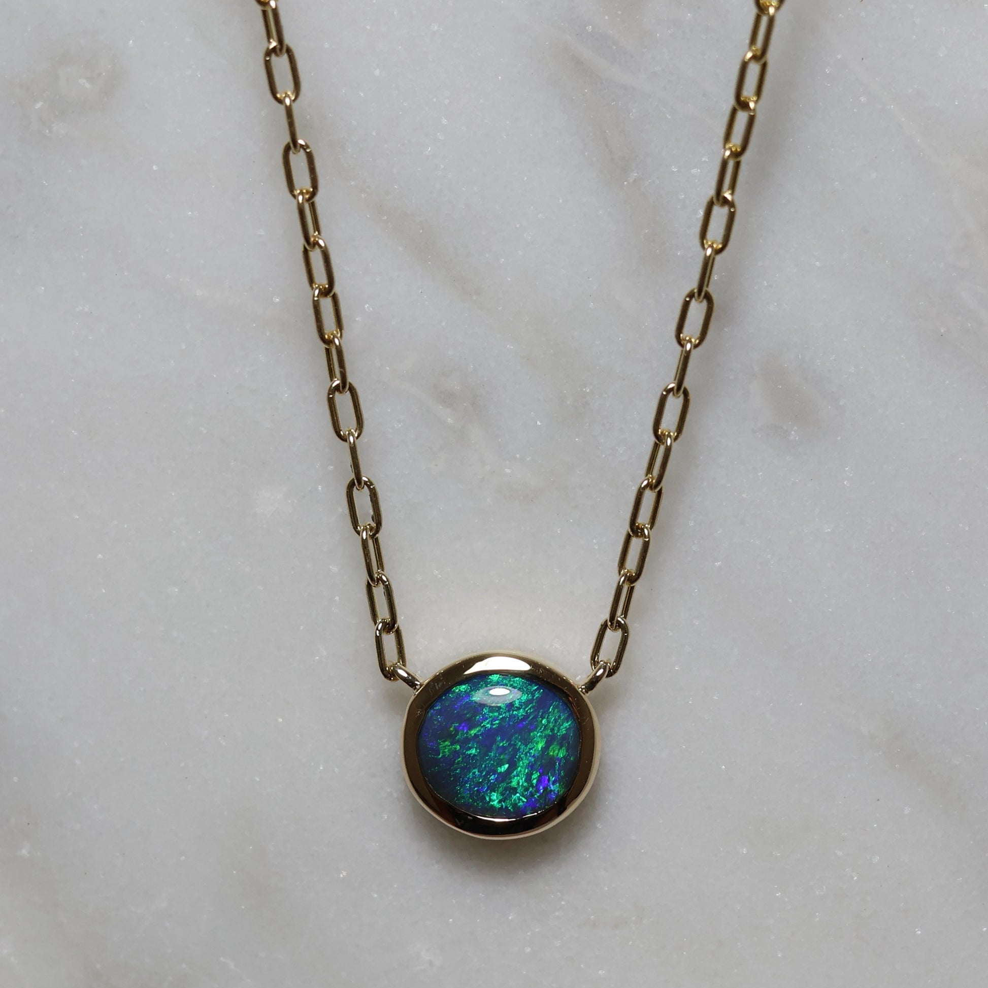 Black Opal Pendant - 9K Yellow Gold