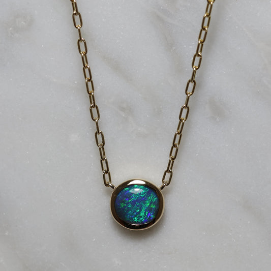 Black Opal Pendant - 9K Yellow Gold