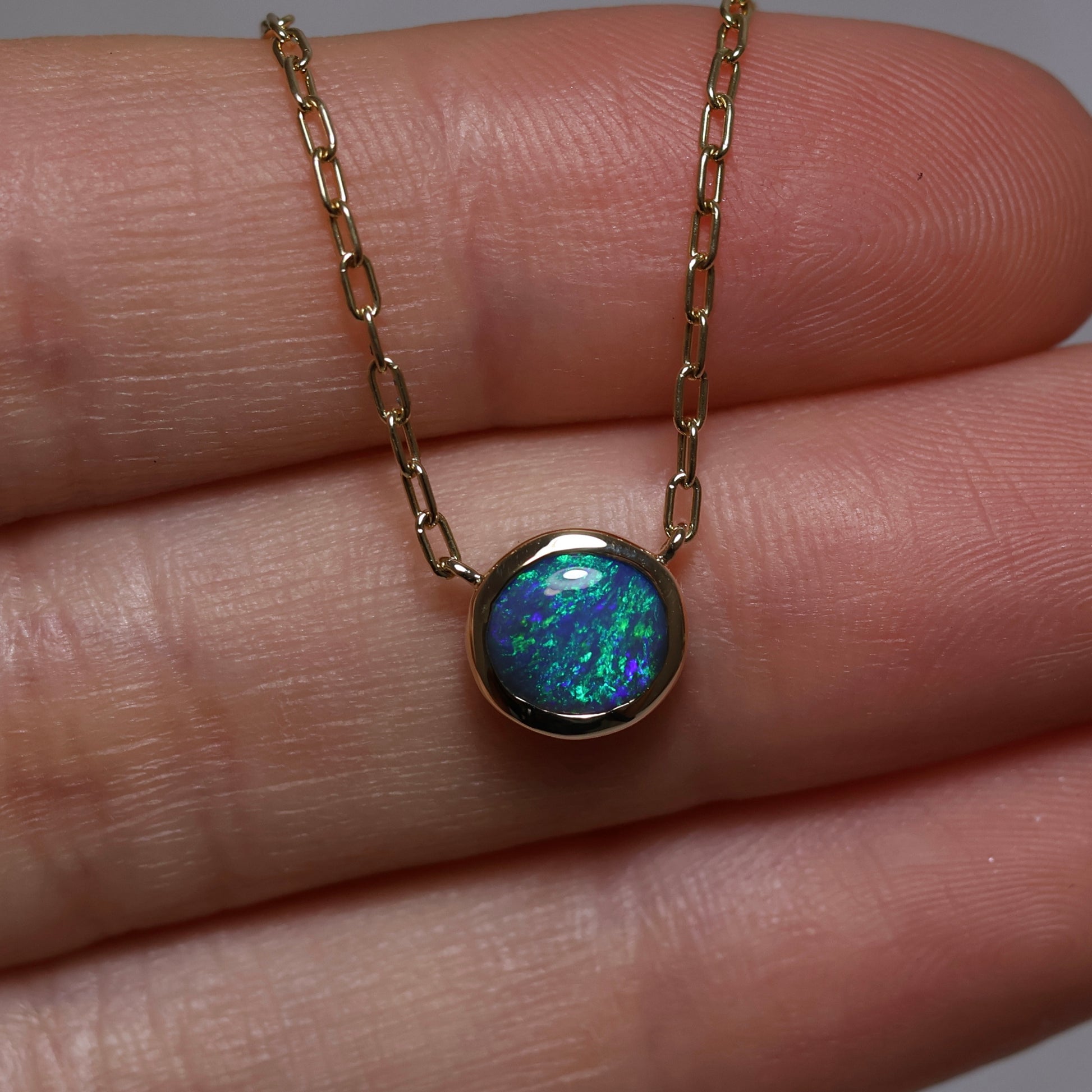 Black Opal Pendant - 9K Yellow Gold