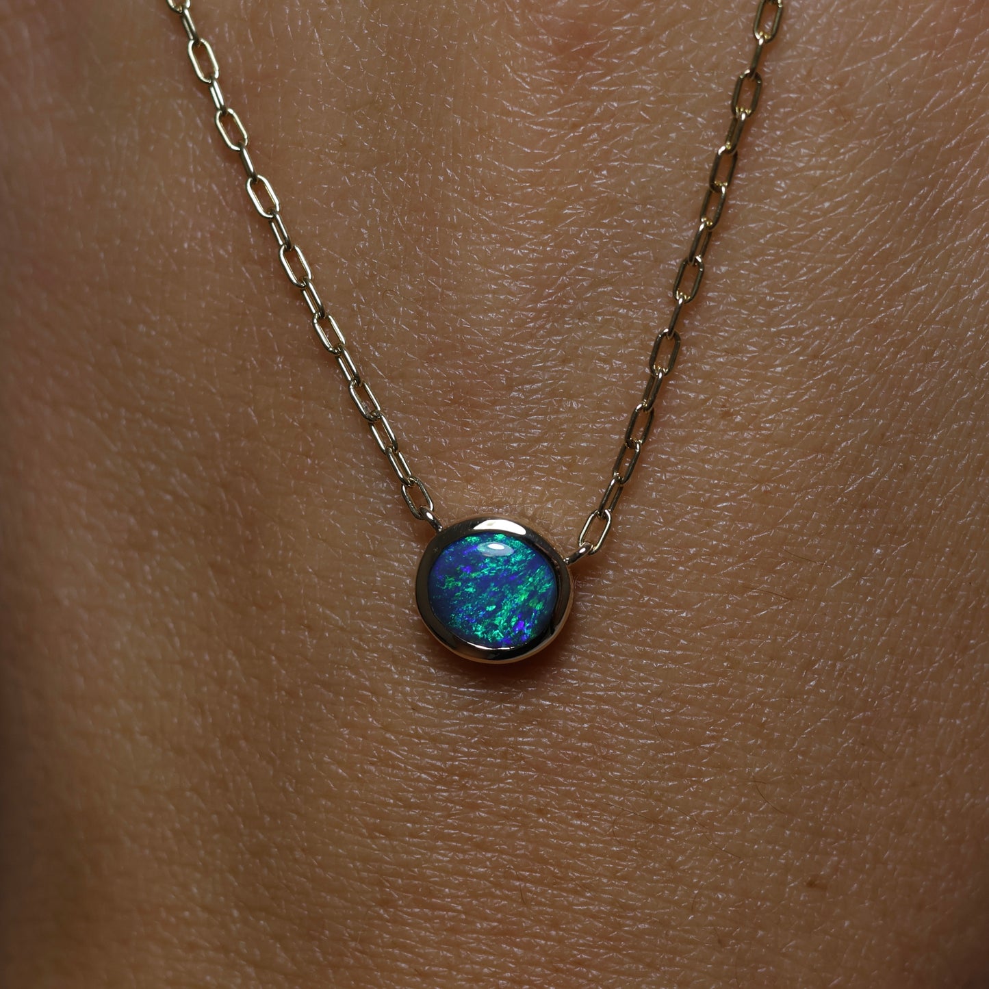 Black Opal Pendant - 9K Yellow Gold
