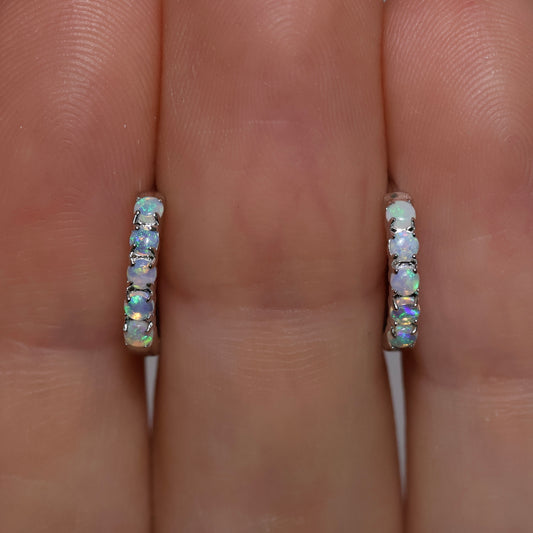 Multi Stone Huggie Earrings - Sterling Silver