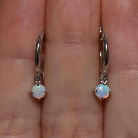 Opal Huggie Earrings - Sterling Silver