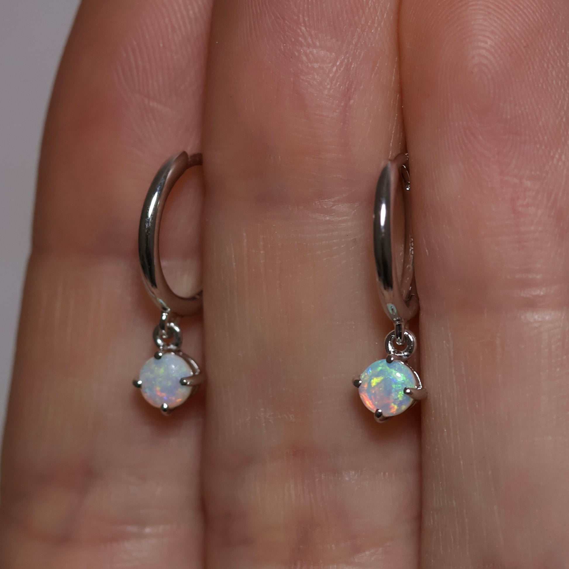 Opal Huggie Earrings - Sterling Silver