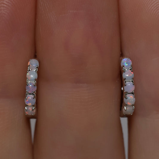 Multi Stone Huggie Earrings - Sterling Silver