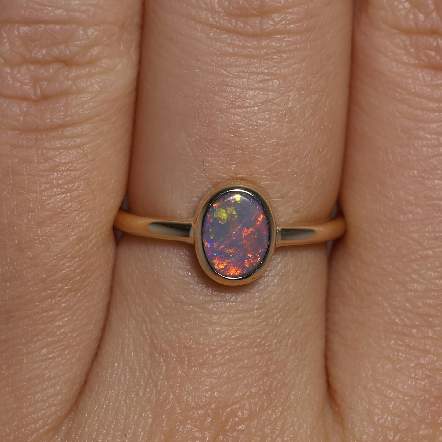 Black Opal Ring - 9K Yellow Gold