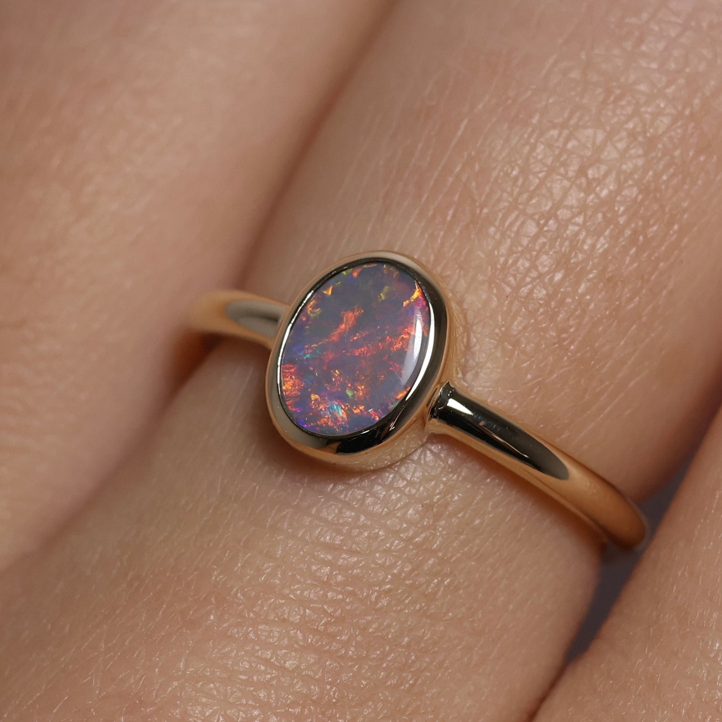 Black Opal Ring - 9K Yellow Gold