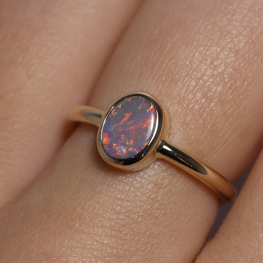 Black Opal Ring - 9K Yellow Gold