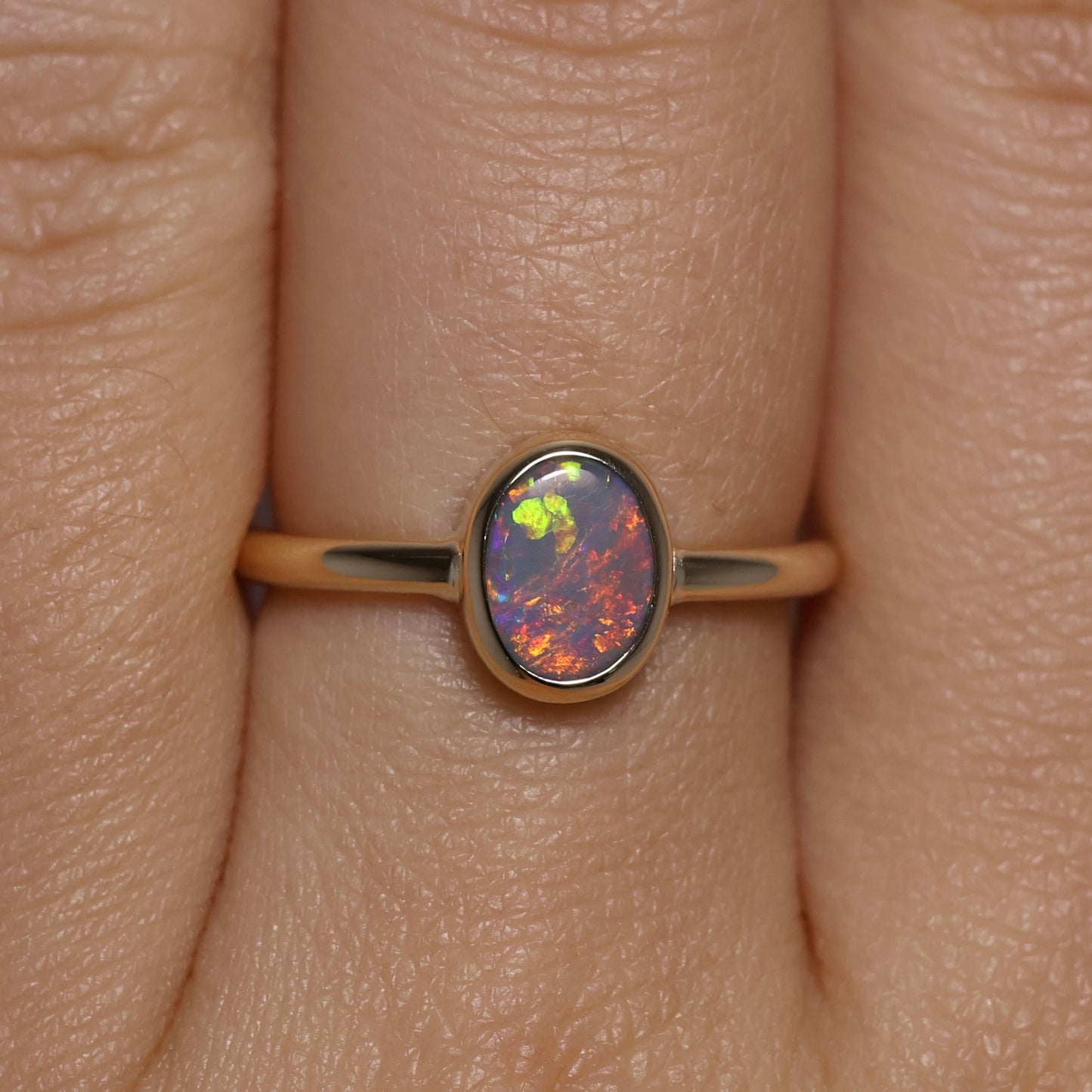 Black Opal Ring - 9K Yellow Gold