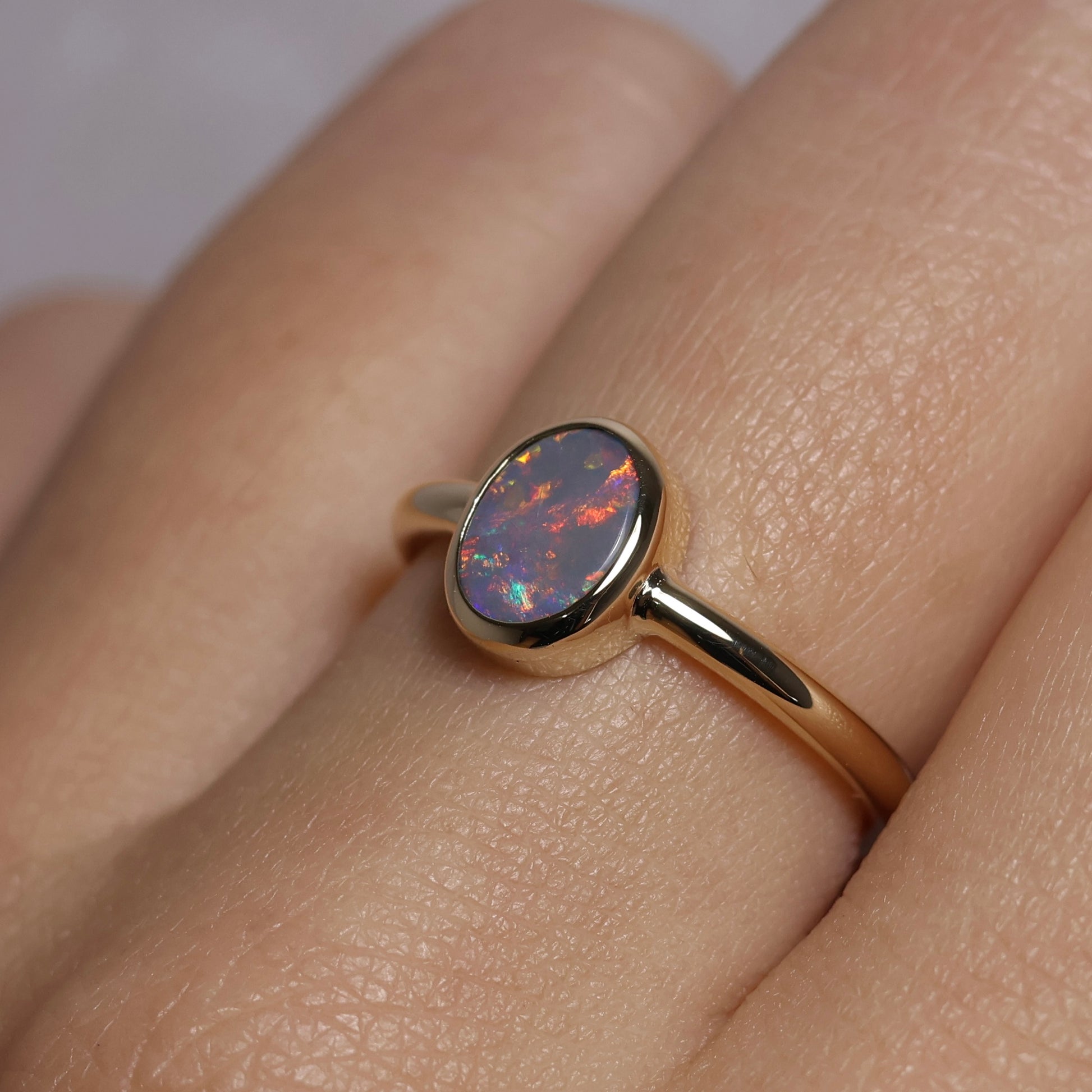 Black Opal Ring - 9K Yellow Gold