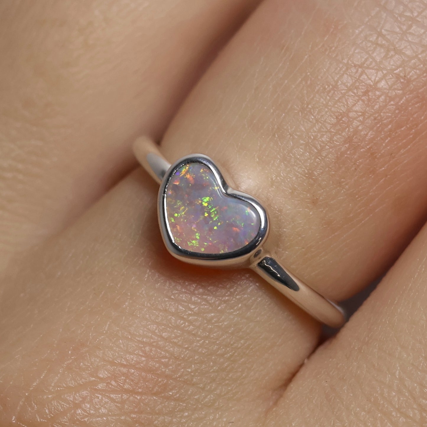 Heart Opal Ring - Sterling Silver