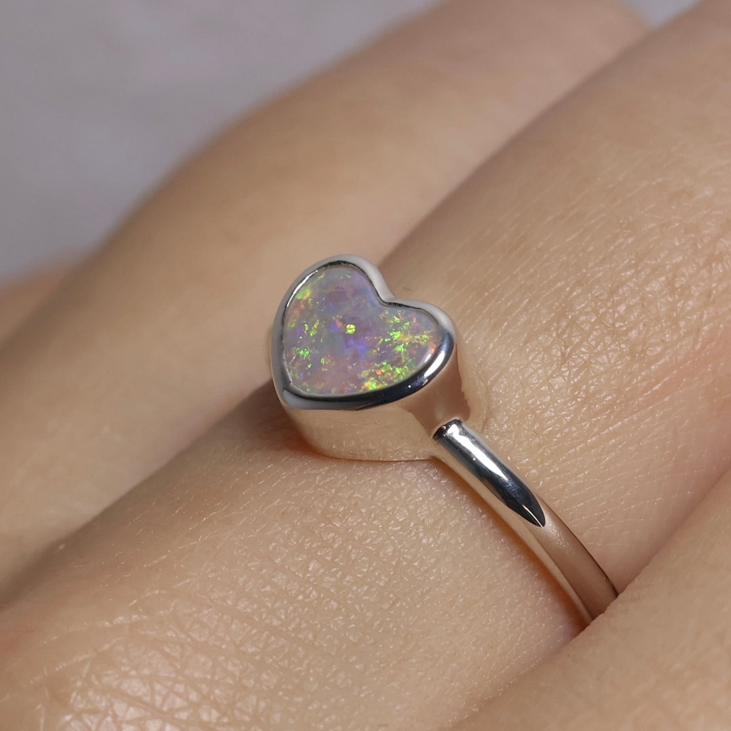 Heart Opal Ring - Sterling Silver