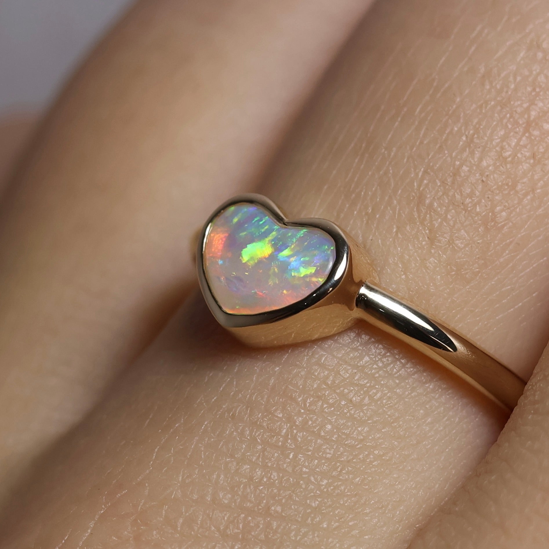 Heart Opal Ring - 9K Yellow Gold