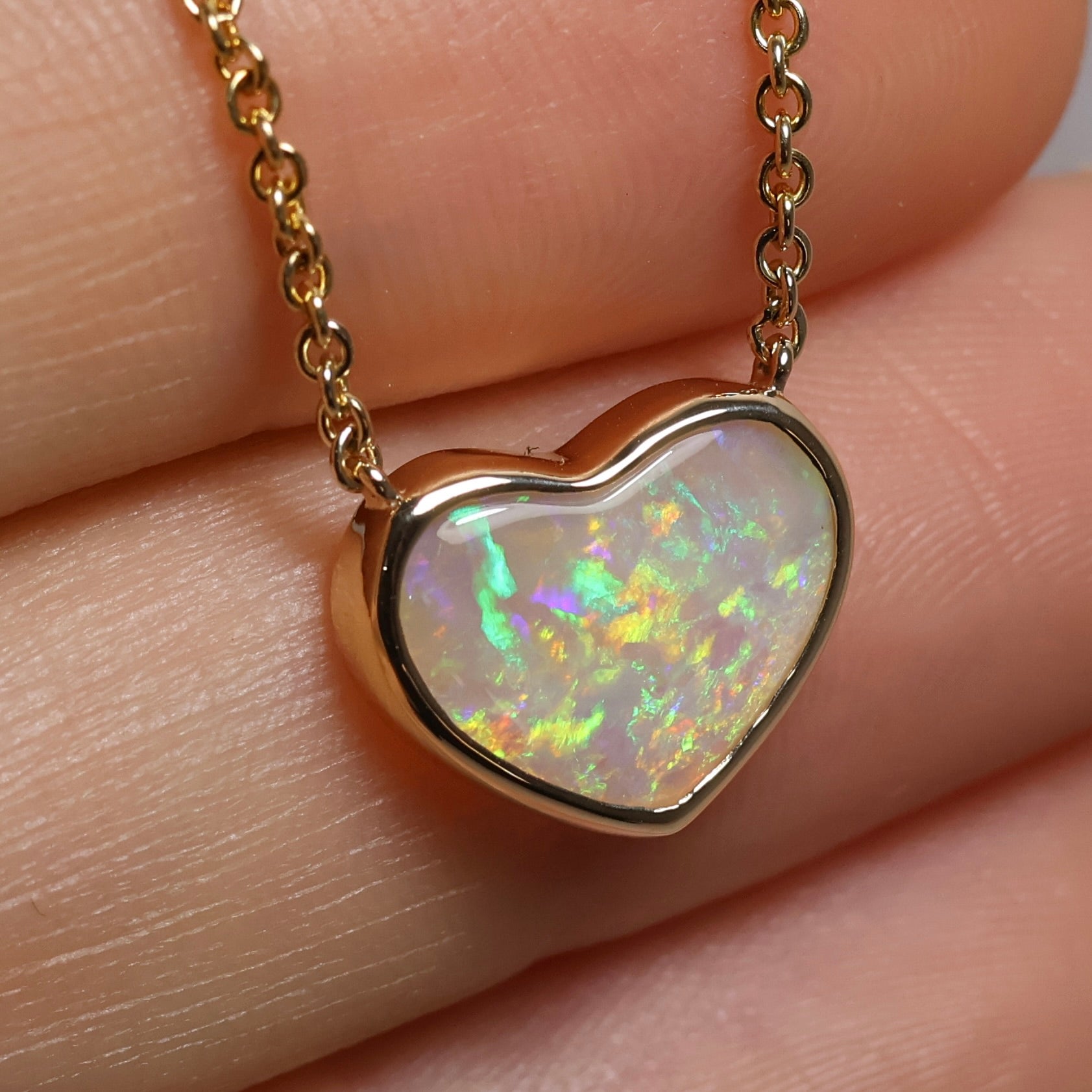 Heart Opal Pendant - 9K Yellow Gold