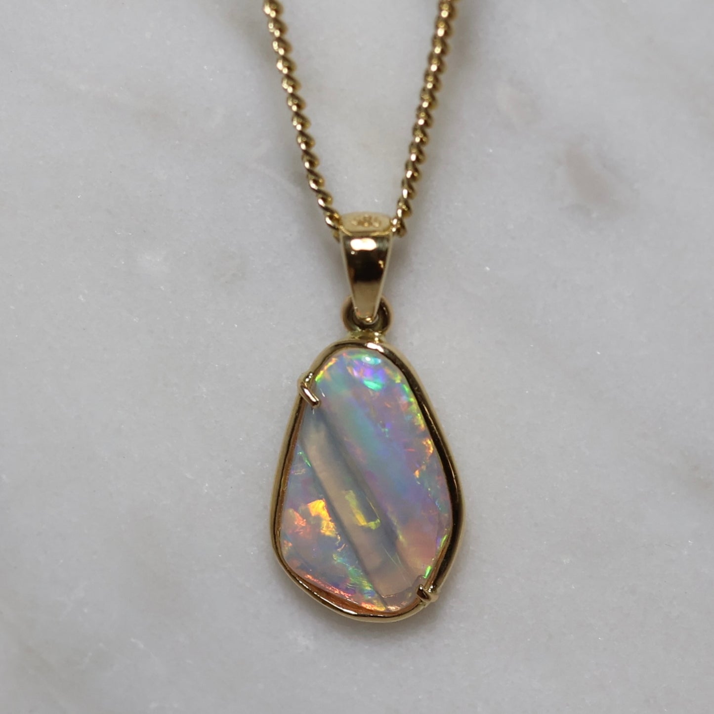 Hand Carved Opal Pendant - 14k Yellow Gold