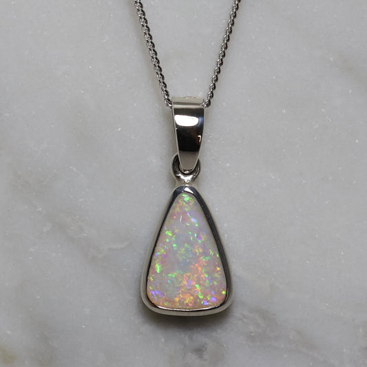 White Opal Triangle Pendant - Sterling Silver