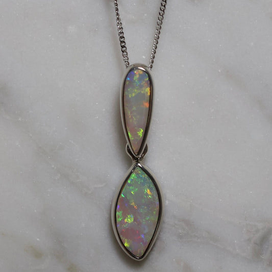 Two Stone Crystal Opal Pendant - Sterling Silver