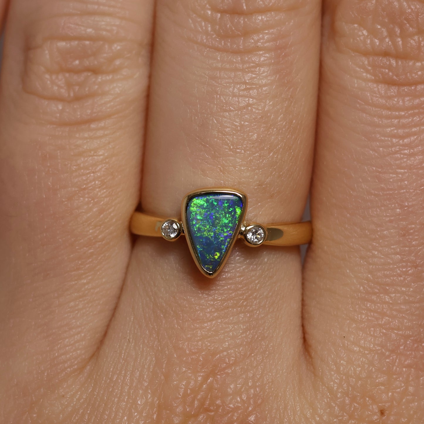 Black Opal Ring With Diamonds - 18K Yellow Gold