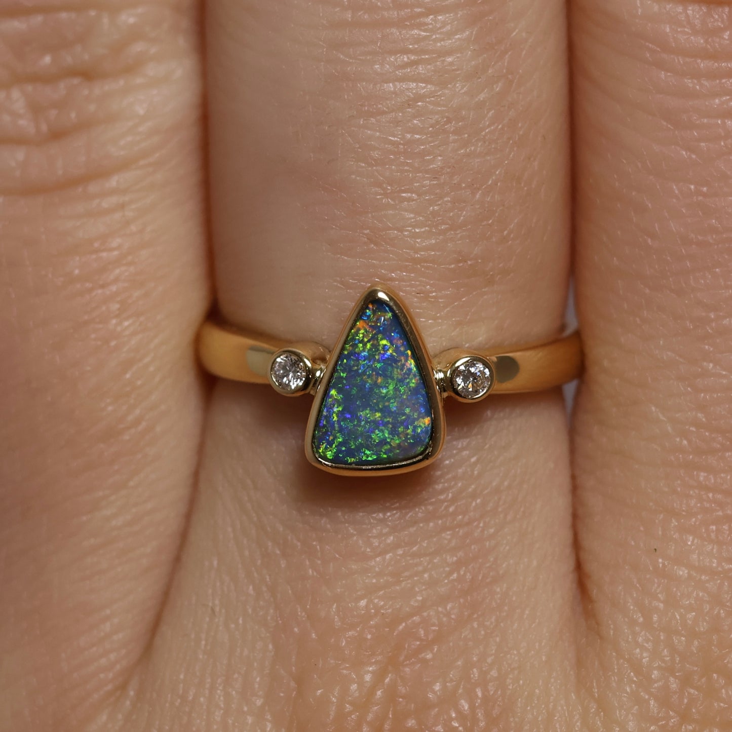 Black Opal Ring With Diamonds - 18K Yellow Gold