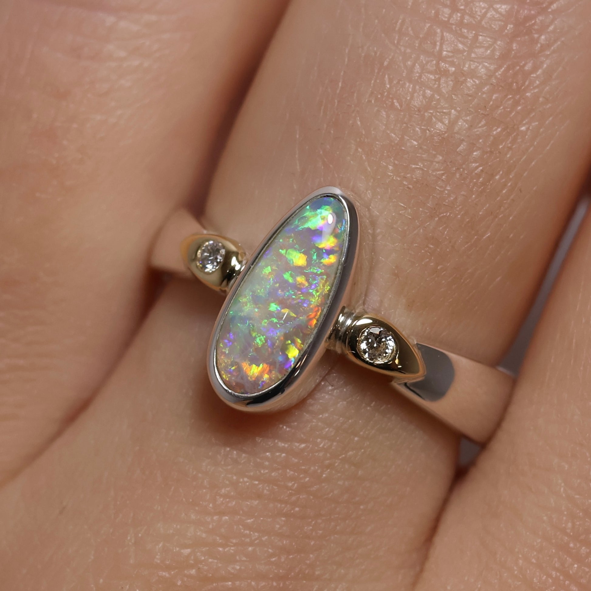 Crystal Opal Ring - Sterling Silver with 18K Yellow Gold Accents & Diamonds