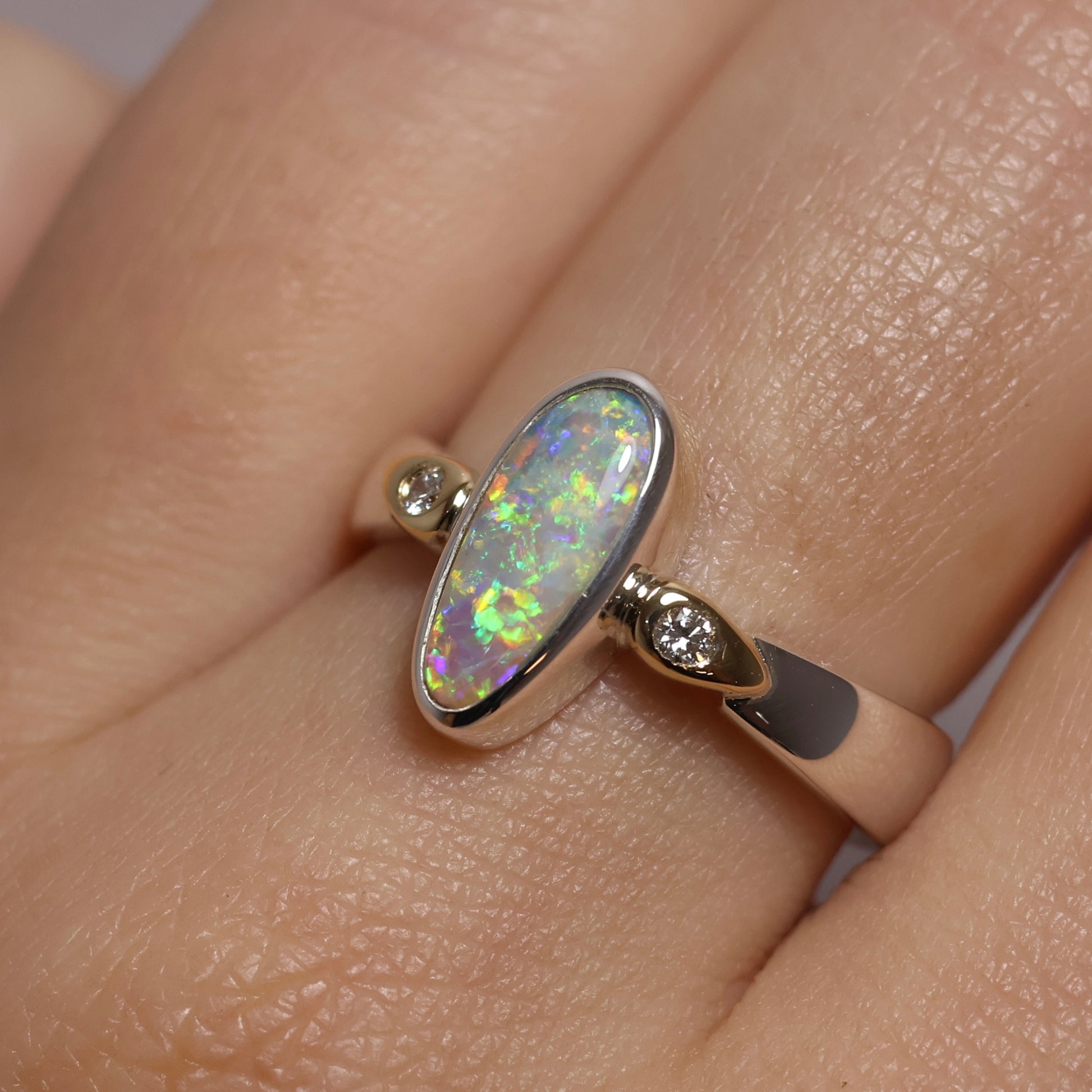 Crystal Opal Ring - Sterling Silver with 18K Yellow Gold Accents & Diamonds