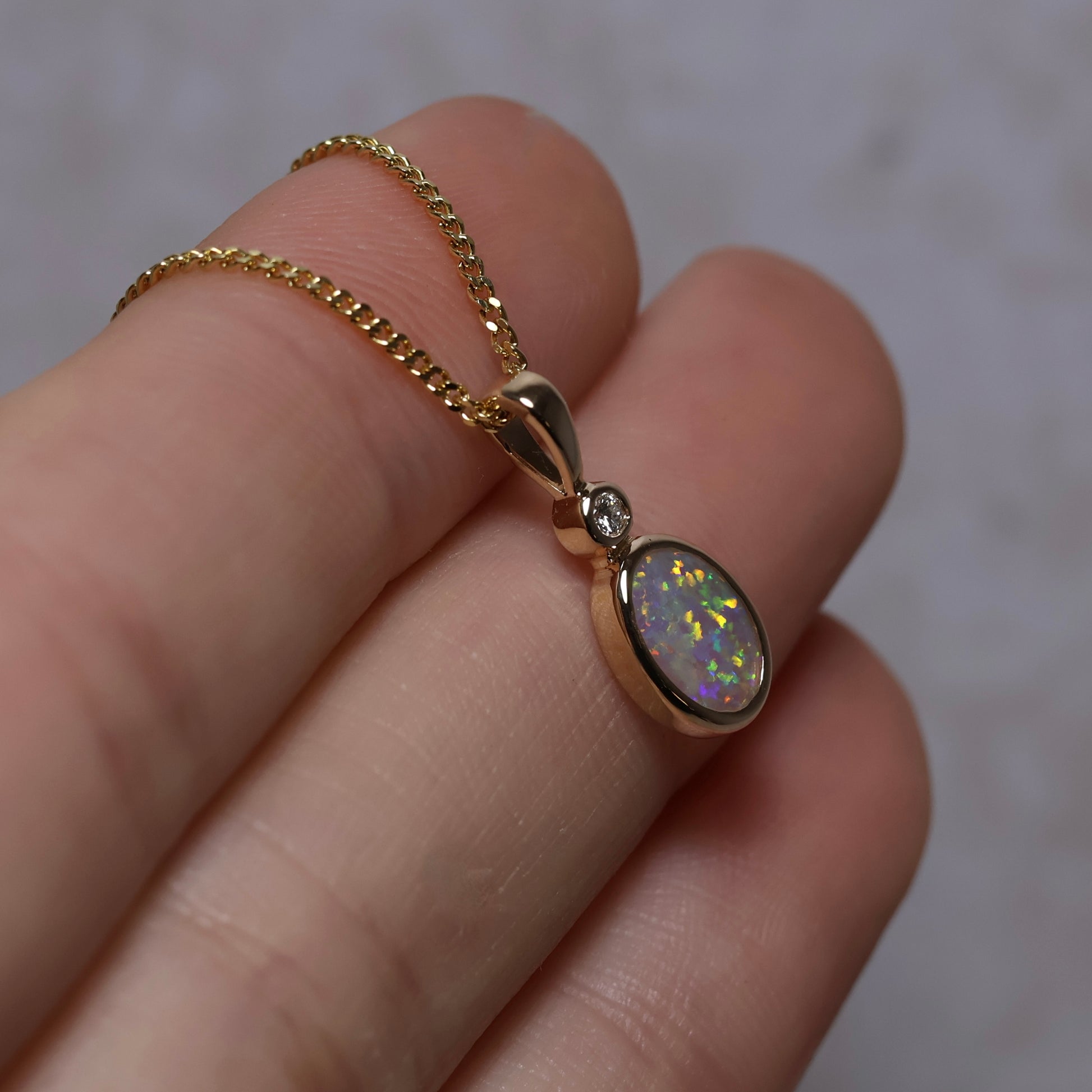 Opal Pendant With Diamond - 9K Yellow Gold